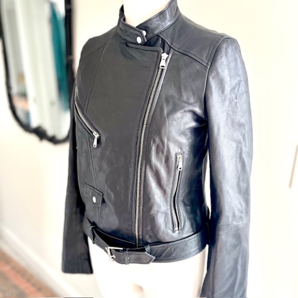 Zara Sheep Leather Moto Jacket Size M - Picture 8 of 10
